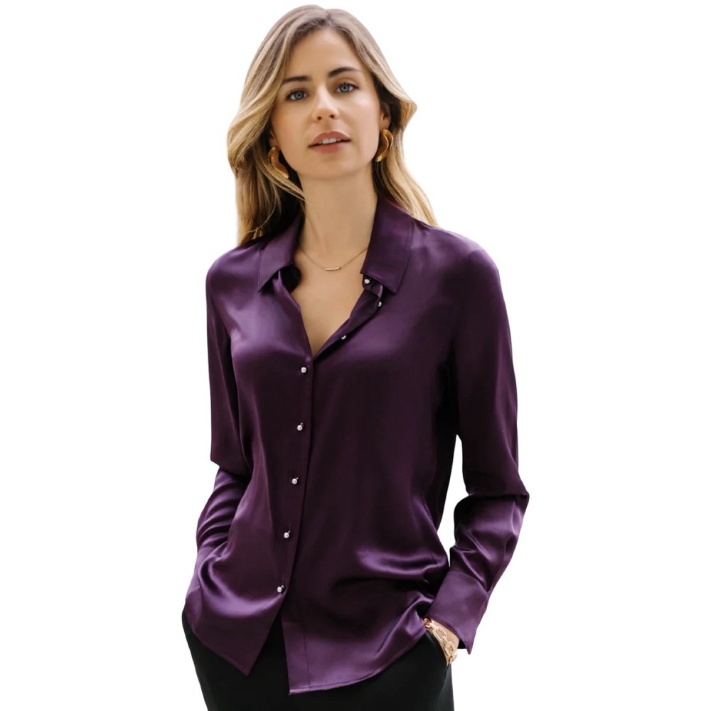 Ravella Women's Size Small Milano Pure Silk Blouse Purple Gold Button Top